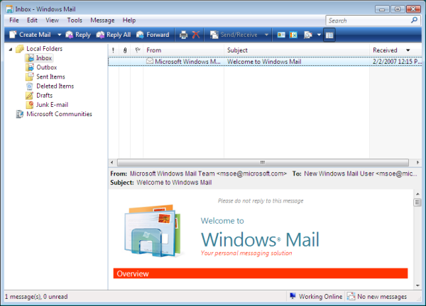 utilisation de Vista Windows Mail dans Windows 8