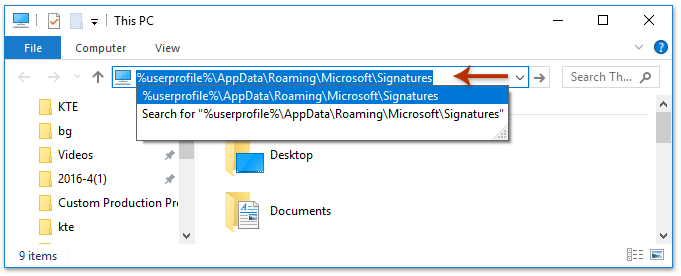 where are email signatures stored in windows 7