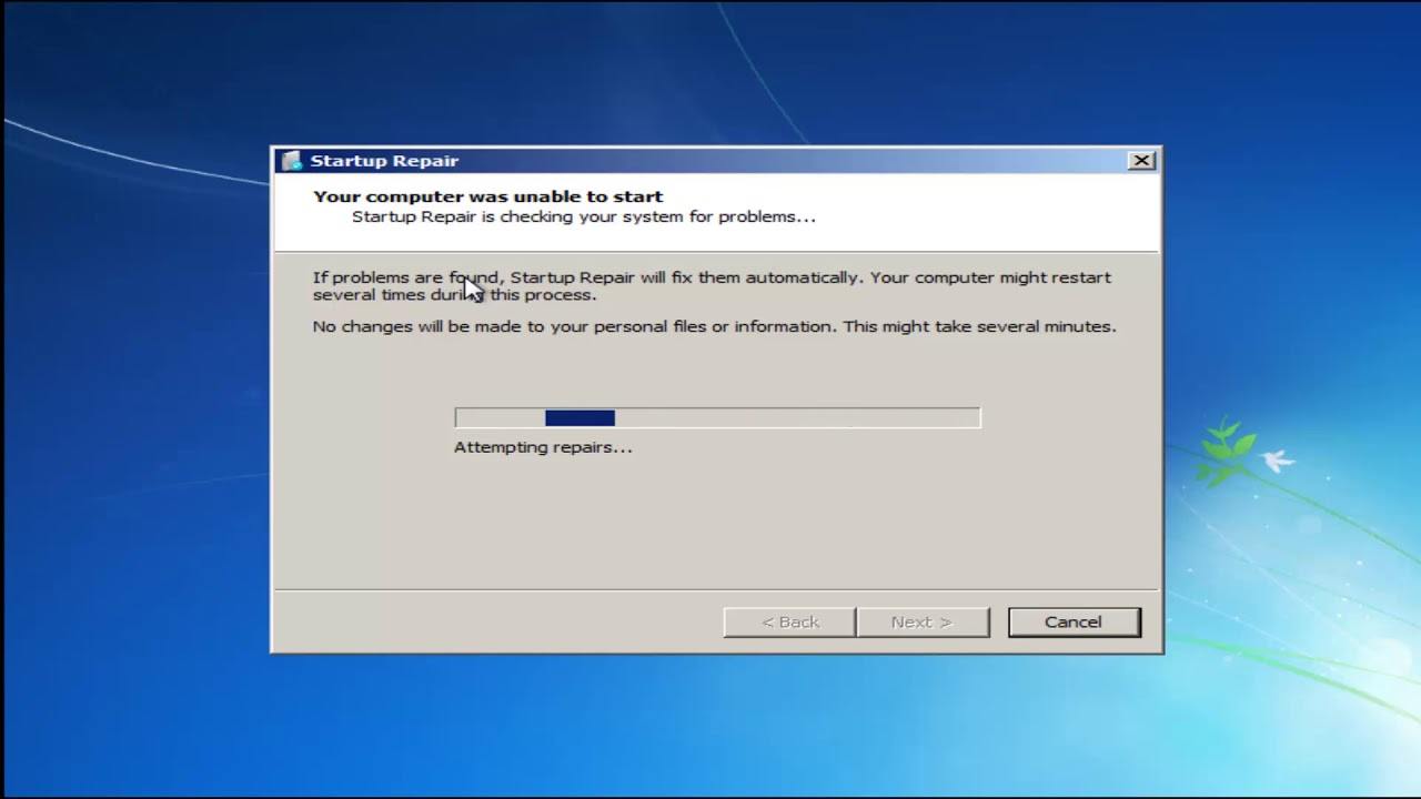 naprawa uruchamiania pliku odzyskiwania systemu Windows 7
