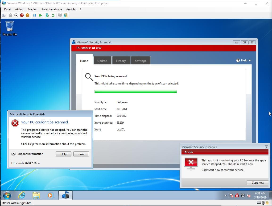 windows no habría encontrado los elementos esenciales de protección adecuada del software antivirus