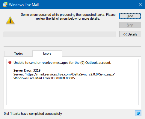 windows mail error schrijft lijst