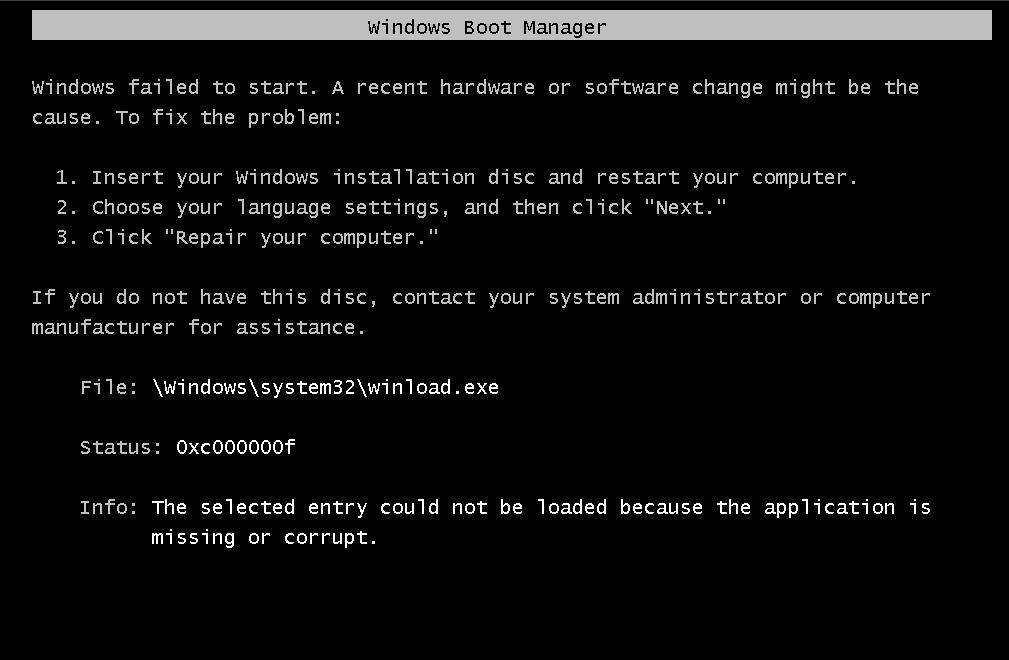 Windows-System winload.exe fehlt