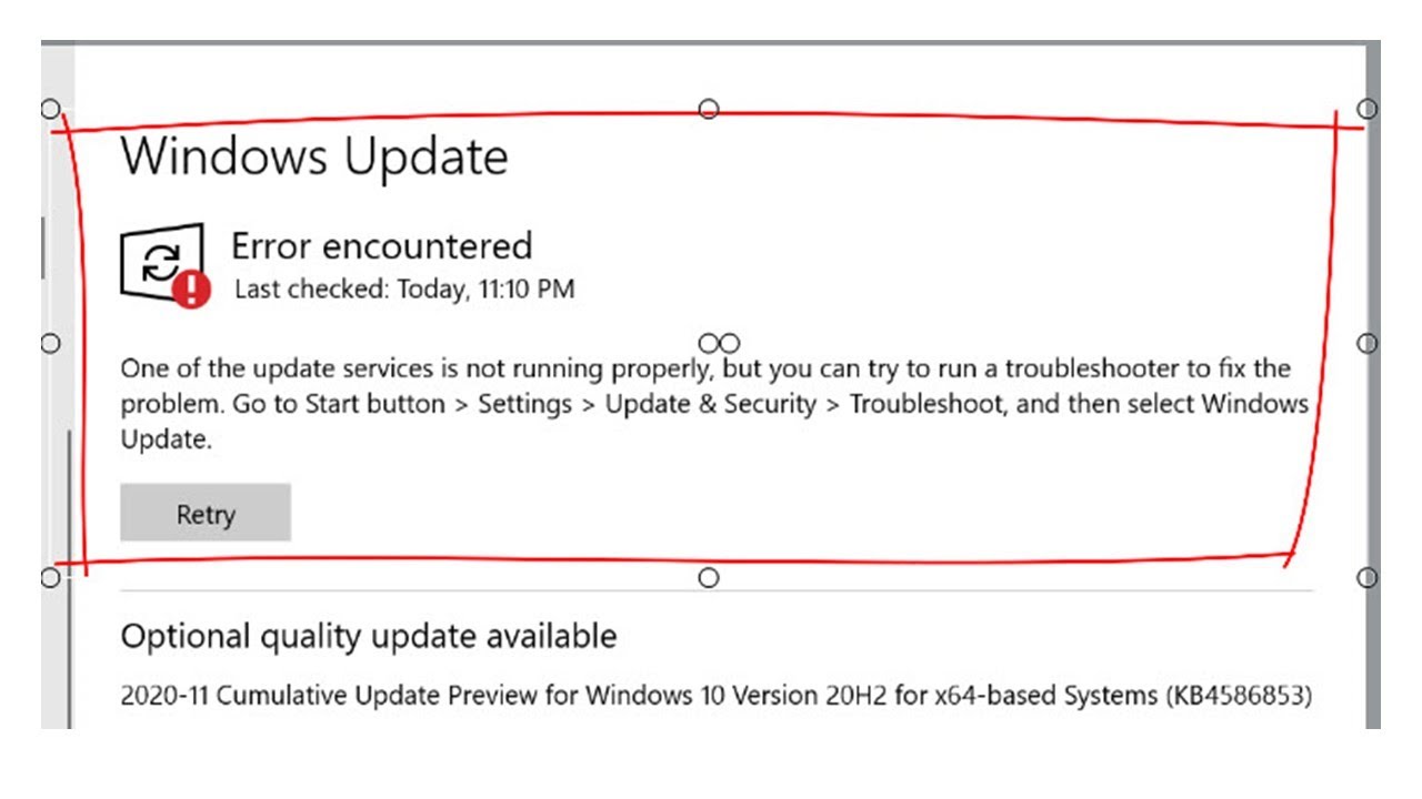 windows update encountered an error