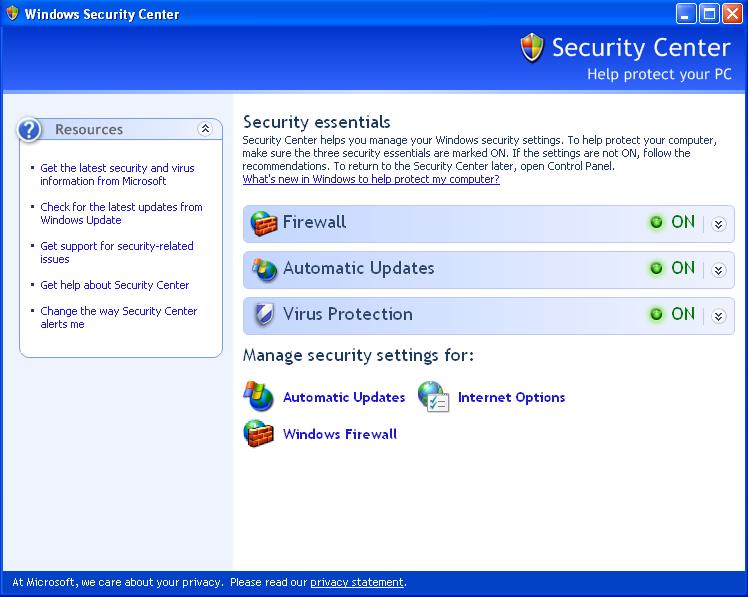 windows xp security center could not turn on windows firewall